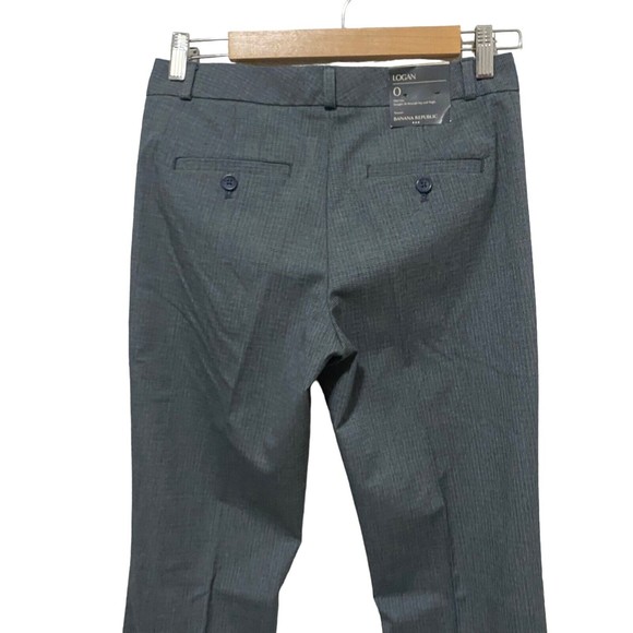 Banana Republic Blue Logan 0 Mid Rise Straight Fit Trouser Pant New Plaid Black - Picture 3 of 14